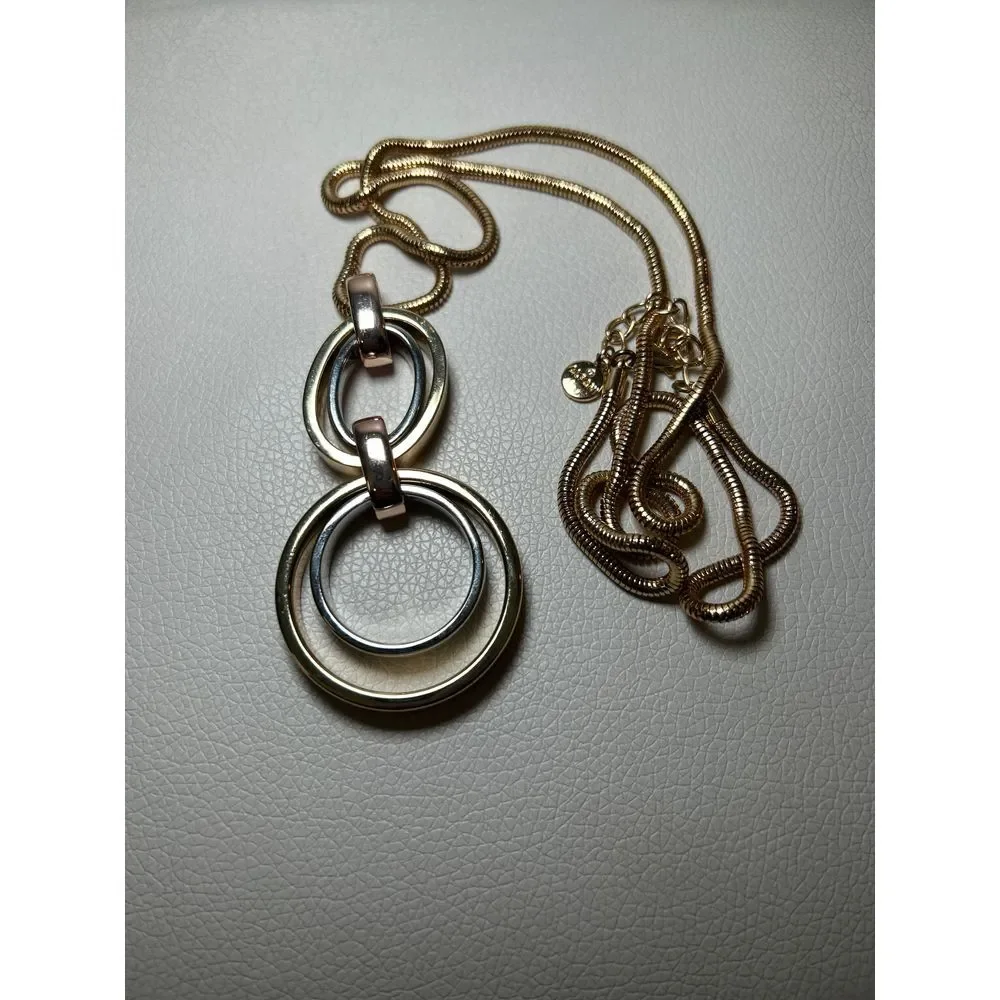 Alfani Two-Tone‎ Gold and Silver Open Hoop Link Pendant 32